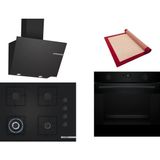 Bosch Siyah 3 Lü Ankastre Set 424 ( HUA736EA0T - POH7C6P30O - DWK66PJ60T ) 67CM Wok Bek Ocak - Buhar Destekli Fırın -