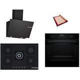 Bosch Siyah 3 Lü Ankastre Set 432( HUA717BA0T - PNQ7B6P30O - DWK66PJ60T ) 75CM Wok Bek Ocak - Buhar Destekli - Pişirme Matı ile