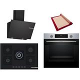Bosch Siyah 3 Lü Ankastre Set 434 ( HUA717BR0T - PNQ7B6P30O - DWK66PJ60T ) 75CM Wok Bek Ocak - Buhar Destekli - Pişirme Matı ile