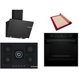 Bosch Siyah 3 Lü Ankastre Set 436 ( HUA736EA0T - PNQ7B6P30O - DWK66PJ60T ) 75CM Wok Bek Ocak - Buhar Destekli - Pişirme Matı ile