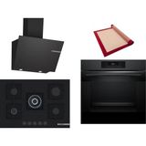 Bosch Siyah 3 Lü Ankastre Set 442 ( HJG852YT0T - PNQ7B6P30O - DWK66PJ60T ) 75CM Wok Bek Ocak - 3D Fry Hava ile Kızartma - Pişirme Matı ile