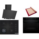 Bosch Siyah 3 Lü Ankastre Set 522 ( HUA736EA0T - POH7C6P31O - DWK64PJ60T ) 67CM Wok Bek Ocak - Buhar Destekli Fırın -