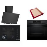 Bosch Siyah 3 Lü Ankastre Set 528 ( HJG852YT0T - POH7C6P31O - DWK64PJ60T ) 67CM Wok Bek Ocak - 3D Fry Hava ile Kızartma - Pişirme Matı ile
