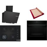 Bosch Siyah 3 Lü Ankastre Set 538 ( HJG852YB0T - POH7C6P31O - DWK66PJ60T ) 67CM Wok Bek Ocak - 3D Fry Hava ile Kızartma -