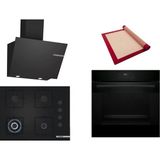 Bosch Siyah 3 Lü Ankastre Set 538 ( HJG852YB0T - POH7C6P31O - DWK66PJ60T ) 67CM Wok Bek Ocak - 3D Fry Hava ile Kızartma - Pişirme Matı ile
