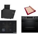 Bosch Siyah 3 Lü Ankastre Set 547 ( HUA736EG0T - POH7C6P31O - DWK67PJ60T ) 67CM Wok Bek Ocak - Buhar Destekli Siyah Inox Fırın -