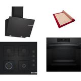 Bosch Siyah 3 Lü Ankastre Set (Hjg852yt0t - Pop6c6p31o - Dwk66pj60t) - 3D Fry Hava İle Kızartma - Pişirme Matı İle