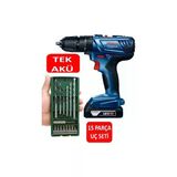 Bosch Tek Akülü Darbeli Matkap 18V Akülü Vidalama Şarjlı Matkap + 15 Parça Matkap Ucu Vidalama Ucu Seti