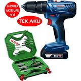 Bosch Tek Akülü Darbeli Matkap 18V Akülü Vidalama Şarjlı Matkap + 54 Parça Vidalama Ucu Tornavida