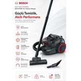 Bosch Toz Torbasız Elektrikli Süpürge, Turbo Başlık, Power Aircycle Teknolojisi, Yıkanabilir Hepa Filtre, 2 L Toz Haznesi, 10 M Hareket Alanı, 10 Yıl Motor Garantisi - Siyah