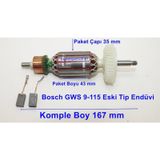Bosch Uyumlu Tipi GWS 9-115 Endüvi Rotor Kollektör ve Kömürü