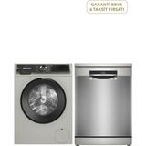 Bosch WGK252ZXTR Serie 6 Gümüş Çamaşır Makinesi 10 kg + SMS6EKI63T Serie 6 Inox 6 Progralı Wi-Fi Bulaşık Makinesi