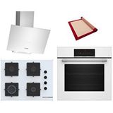Bosch White 3 Lü Ankastre Set 628 ( Hbj559ew6t - Pop7c2p31o - Dwk64pj20t ) - 3d Fry Tepsili - 67cm Ocak - Pişirme Matı Ile Beyaz