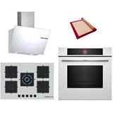 Bosch White Deluxe 3 Lü Ankastre Set 619 ( Hbg7341w1 - Pnq7b2p31o - Dwk66pj20t ) - 3d Fry - 75cm Wok Bek Beyaz