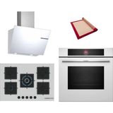 Bosch White Deluxe 3 Lü Ankastre Set 619 ( HBG7341W1 - PNQ7B2P31O - DWK66PJ20T ) - 3D Fry - 75CM Wok Bek