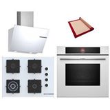 Bosch White Deluxe 3 Lü Ankastre Set 620 ( Hbg7341w1 - Poh7c2p31o - Dwk66pj20t ) - 3d Fry - 67cm Wok Bek Beyaz