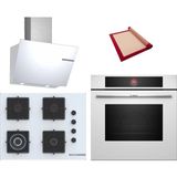 Bosch White Deluxe 3 Lü Ankastre Set 620 ( HBG7341W1 - POH7C2P31O - DWK66PJ20T ) - 3D Fry - 67CM Wok Bek