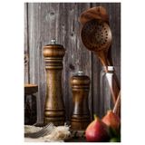Bosile Ahşap Baharat Tuz Öğütücü Değirmen Tuzluk Baharatlık 14 Cm ve 21 Cm 2'li Set Kahverengi