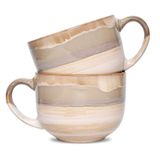 Bosmarlin Büyük Seramik Kahve Kupası 2'li Set, Ofis ve Ev için Seramik Jumbo Latte Kupalar, 16 oz, Bulaşık Makinesi ve Mikrodalgada Kullanılabilir (Kahverengi Gri, 2)