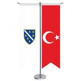 Bosna Hersek (1992-1998) Bayrağı ve Türkiye -Kırlangıç - Saten T direk 2li Masa Bayrağı