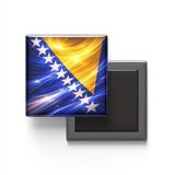 Bosna-Hersek - Abstract Efektli Bayrak - Baskılı Kare Buzdolap Magneti