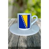Bosna Hersek Ülke Bayrağı Bayrak Baskılı Türk Kahvesi Fincanı Tabaklı Kişiye Özel Model 1