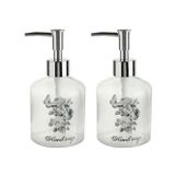 Bosphorus 2 ADET CAM SIVI SABUNLUK,ÇİÇEKLİ 300ML BANYO SETİ7,6X15,5CM