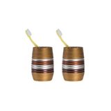 Bosphorus 2 ADET DİŞ FIRÇALIK METALİK KAHVE POLİRESİN 6X6X12CM BANYO SETİ