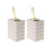 Bosphorus 2 ADET SERAMİK DİŞ FIRÇALIK KARE ÇİZGİLİ MODEL 8X6X11CM BANYO SETİ