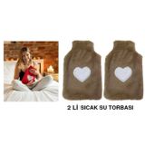 Bosphorus 2 ADET SICAK SU TORBASI PELUŞ KALPLİ,BEJ TERMOFOR 27x17CM 1 LİTRE