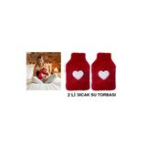 Bosphorus 2 ADET SICAK SU TORBASI PELUŞ KALPLİ,KIRMIZI TERMOFOR 27X17X2CM 1 LİTRE