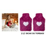 Bosphorus 2 ADET SICAK SU TORBASI PELUŞ KALPLİ,KOYU PEMBE TERMOFOR 27X17X2CM 1 LİTRE