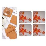 Bosphorus Ahşap Bardak Altlığı 4 Adet Çiçek Desen 9x9cm Çok Renkli