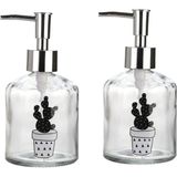 Bosphorus Banyo Seti Cam Sıvı Sabunluk 2 Adet,kaktüs 2 Desen 300ML 7,6X15,5CM