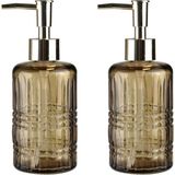 Bosphorus Banyo Seti Cam Sıvı Sabunluk 2 Adet,kristal Desenli Kahverengi 300ML 6,8X17,6CM