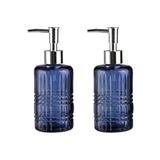 Bosphorus Banyo Seti Cam Sıvı Sabunluk 2 Adet,kristal Desenli Mavi 300ML 6,8X17,6CM