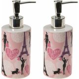 Bosphorus Banyo Seti Seramik Sıvı Sabunluk 2 Adet Kızlı Paris Desenli 7X7X18CM 320ML
