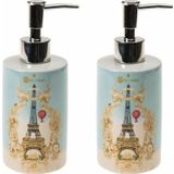 Bosphorus Banyo Seti Seramik Sıvı Sabunluk 2 Adet Romantik Yeşil Model 7X7X18CM 320ML