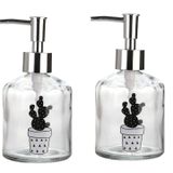 Bosphorus Homi BANYO SETİ CAM SIVI SABUNLUK 2 ADET,KAKTÜS 2 DESEN 300ML 7,6X15,5CM