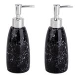 Bosphorus Homi BANYO SETİ MERMER DESENLİ SİYAH SIVI SABUNLUK 2 ADET 8X8X17CM 300ML