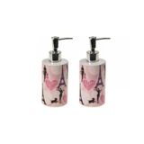 Bosphorus Homi BANYO SETİ SERAMİK SIVI SABUNLUK 2 ADET KIZLI PARİS DESENLİ 7X7X18CM 320ML