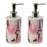 Bosphorus Homi BANYO SETİ SERAMİK SIVI SABUNLUK 2 ADET KIZLI PARİS DESENLİ 7X7X18CM 320ML