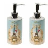 Bosphorus Homi BANYO SETİ SERAMİK SIVI SABUNLUK 2 ADET ROMANTİK YEŞİL MODEL 7x7x18cm 320ml
