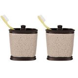 Bosphorus İki Adet Diş Fırçalık Bronz Kumlu Poliresin 10x12x5cm Banyo Seti Çok Renkli