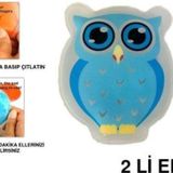 Bosphorus Kalp Emoji Mavi Baykuş Cep Sobası,el Isıtıcı,2 Adet Sıcak Su Torbası Pvc 9cm