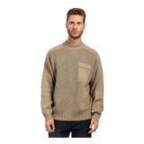 BOSS Bisiklet Yaka Desenli Kazak, XL, 5003335546, Açık Kahve, Erkek