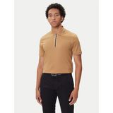 Boss Erkek %100 Merserize Pamuklu Normal Kalıp Kısa Kollu Yarım Fermuarlı Bej Polo Yaka T-Shirt 50543880-260 - 3XL