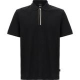Boss Erkek %100 Merserize Pamuklu Normal Kalıp Kısa Kollu Yarım Fermuarlı Siyah Polo Yaka T-Shirt 50543880-001