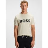 Boss Erkek %100 Pamuklu Yuvarlak Ribana Yakalı Logo Baskılı Kısa Kollu Bej T-Shirt 50548411-131