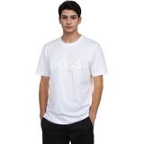 Boss Erkek %100 Pamuklu Yuvarlak Ribana Yakalı Logo Baskılı Kısa Kollu Beyaz T-Shirt 50548411-100 - 3XL